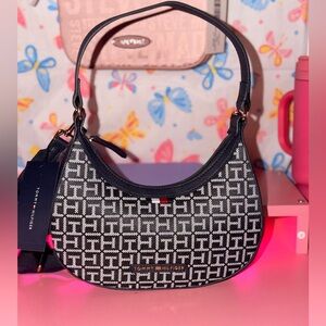 Tommy Hilfiger Black and White Patterned Shoulder Bag